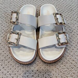 Jason Wu White Sandals with Gold Buckles